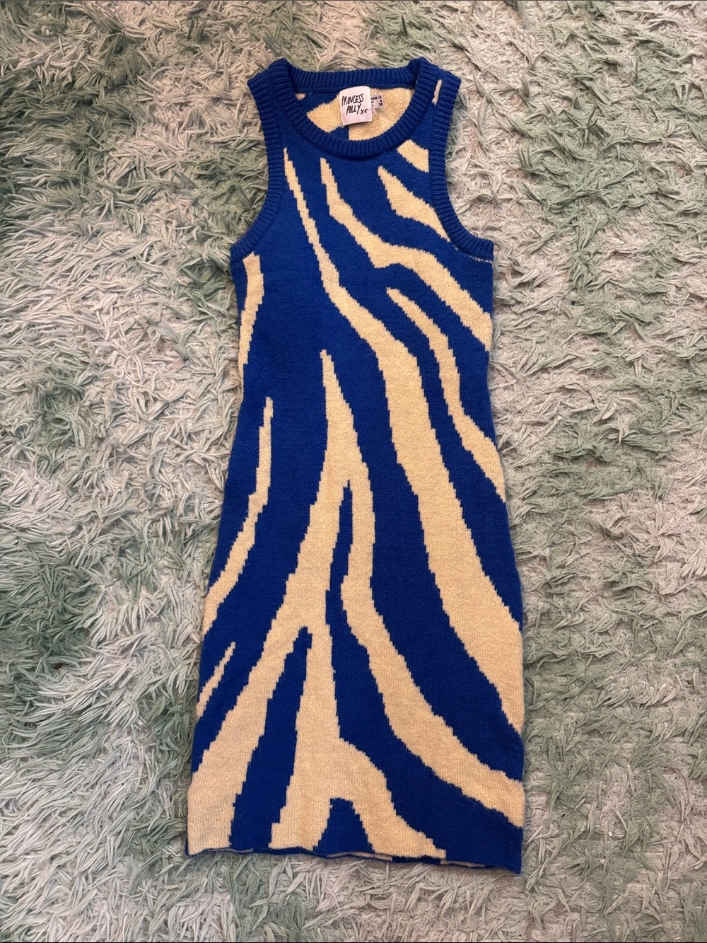 Princess Polly Blue & Cream Zebra Knit Bodycon